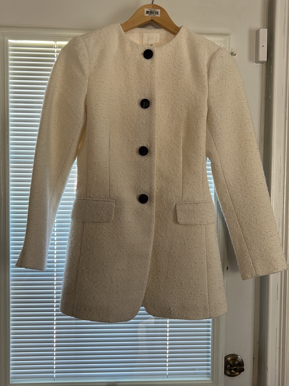 H&M Cream Bouclé Pea Coat with Black Buttons